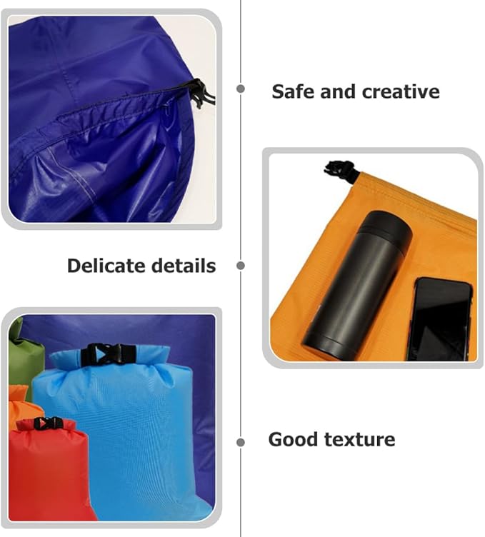 BESPORTBLE 6pcs Waterproof Dry Bags Set with Roll-top Closure Lightweight Multipurpose Storage Pouches for Outdoor Camping Kayaking Rafting and Backpacking Gear Organization
