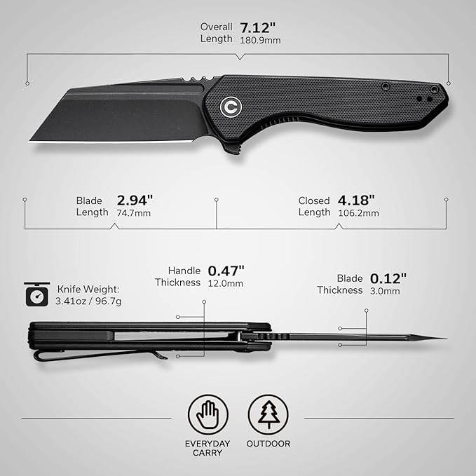CIVIVI Pocket Knife for Men ExOne Folding Knife with Flipper 2.94 Nitro-V Reverse Tanto Blade G10 Handle for Perfect EDC Gift C23036-1