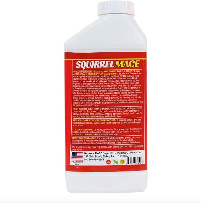 Nature's Mace Squirrel Repellent for Outdoors Chipmunk Deterrent for Attic Garden Car Keep Out of Garden Bird Feeders Fruit Trees Yard Plants (1 Gallon Ready-to-Use)