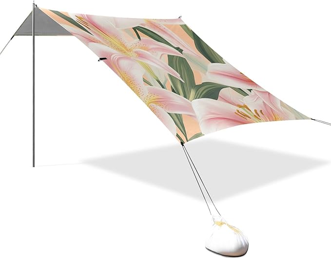 ALAZA Summer Pink Lily Beach Tent Sun Shelter Portable Canopy Sunshade for Outdoor Camping Picnics Backyard Fun 10x9 ft
