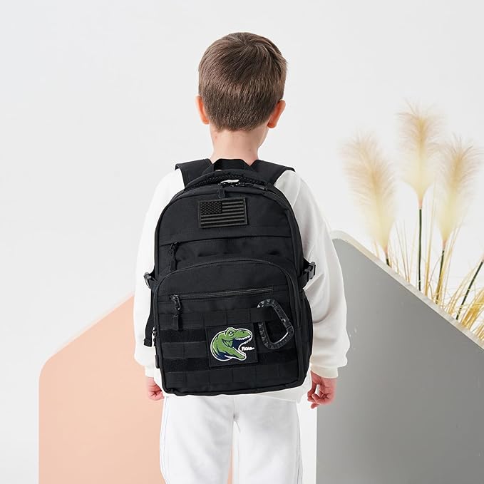 Kids Tactical Backpack Army Molle Bookbag Military Boys Backpack for School Outdoor Camping Black+Black