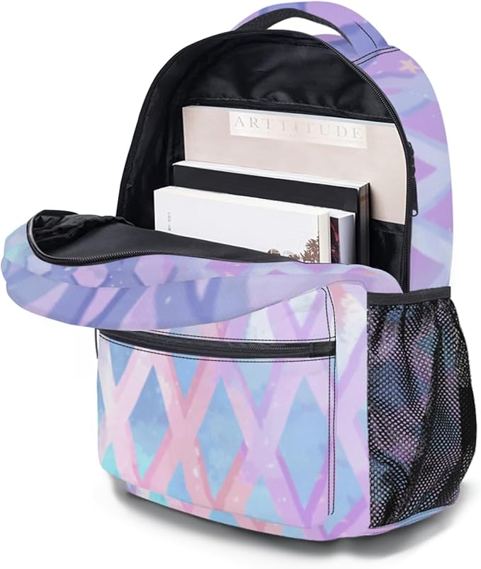 Girls Backpack Cute Pastel Geometric Backpacks for School Lightweight Large Capacity Student Bookbag for Elementary Middle Teen Girls Back to Schools Travel Daypack 17.32 x 12.59 x5.9