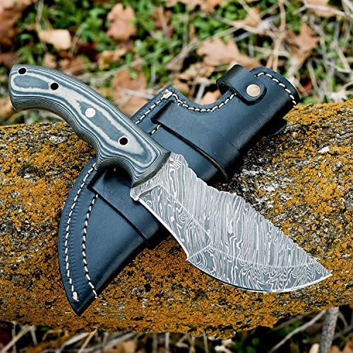 Forseti Steel Ironside Damascus Steel Tracker – 9.75” Survival Knife – Viking-Inspired Micarta Handle and Raindrop Damascus Pattern