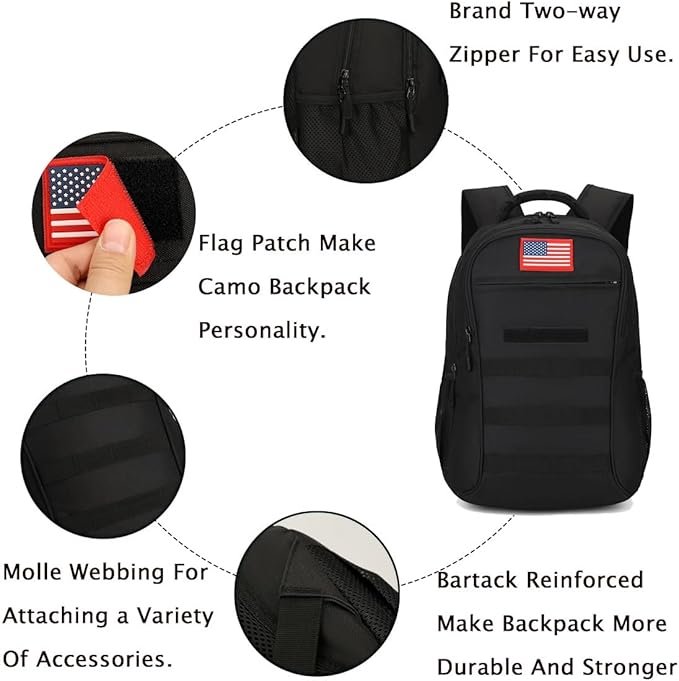 outdoor plus Camo BackpackMilitary Boys Backpacks for School40L Army Bookbag with USB Charging Port Waterproof