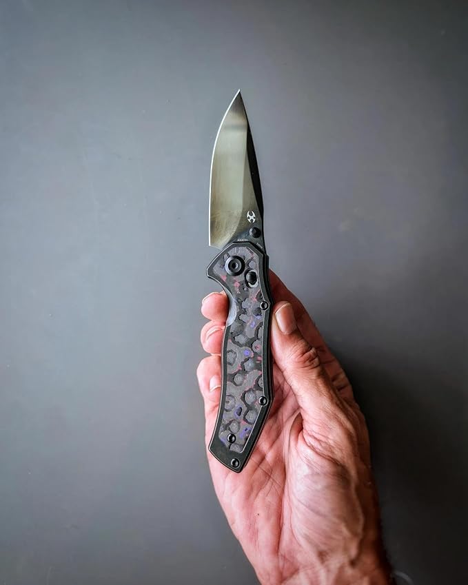 KANSEPT Apollo Pocket Knive 3.11Mirror DLC CPM S35VN Blade Blackwash Titanium inlaid Purple Haze Fatcarbon Handle with Thumb Stud Cross Bar Lock Folding for Men WomenCamping Hiking Knives K2107V4