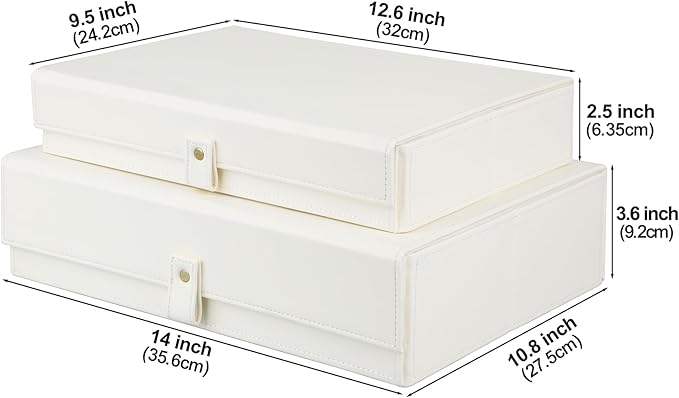 HofferRuffer Photo Storage Boxes with Dust-Proof Lid Set of 2 Faux Leather Lidded Storage Bins Photo Jewelry Scrapbooking Supplies Keepsake Organizer for Elegant Home &amp Office Decor (CreamWhi