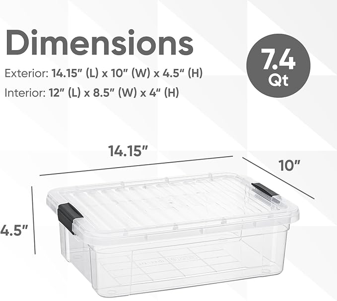 Superio Storage Bins with Lids- 2 Pack 7.4 Qt Clear Boxes for Organizing Stackable Plastic Containers- BPA Free Non-Toxic Odor Free Organizer for Home Office Dorm
