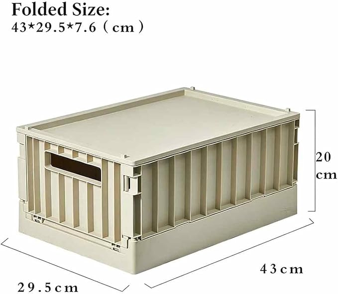 Collapsible Storage Box with Lid Foldable Plastic Storage Bin Stackable Space-Saving Storage Crate for Closet Bedroom Living Room Car Organization (Beige 16.9 × 7.9 × 11.6 in)