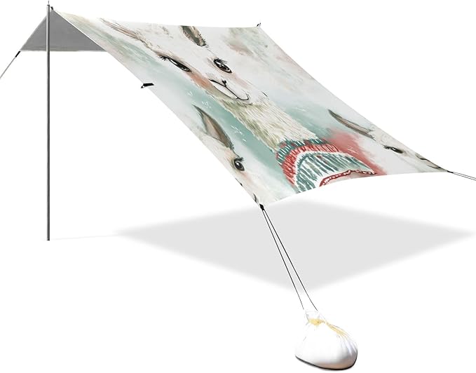 ALAZA Cute Llama Boho Alpaca Beach Tent Sun Shelter UPF50+ Protection Beach Shade Canopy w/ 4 Sandbags for Outdoor Camping Fishing Backyard Fun Picnic 10x9 ft