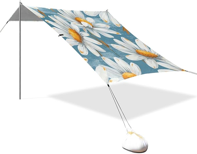 ALAZA Elegant Daisy Hand Drawn Floral Beach Tent Sun Shelter Portable Canopy Sunshade for Outdoor Camping Picnics Backyard Fun 10x9 ft