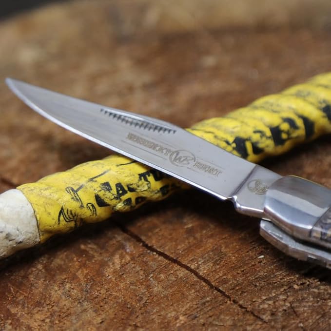 WHISKEY BENT HAT CO. Mini Hunter Folding Pocket Knife 2.75 Closed Length 440C Stainless Steel Blade (Tooled Country)