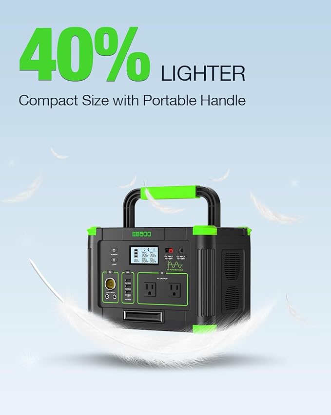 500W Portable Power Station Solar Generator 519Wh (Peak 1000W) Lithium Battery Power Generator with 2 * 110V AC Outlets Mobile Battery Backup Pack for RV Trip Camping Outdoor Adventure Home