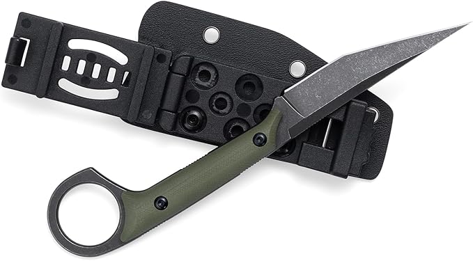 Fixed Blade Knife D2 Steel Blade and G10 Handle Utility EDC Knife for Outdoor Survival Hiking Camping with Kydex Sheath OS1221 (Green)