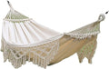 Camping Hammock Brazilian Tassels with Fringe Crochet Cotton Linen Double Hammock for Outdoor Indoor Garden Patio Porch Yard Included Carrying Bag