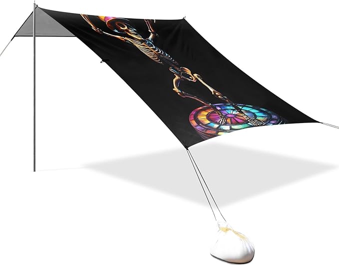 ALAZA Dancing Skeleton Pop Beach Tent Sun Shelter UPF50+ Protection Beach Shade Canopy w/ 4 Sandbags for Outdoor Camping Fishing Backyard Fun Picnic 10x9 ft