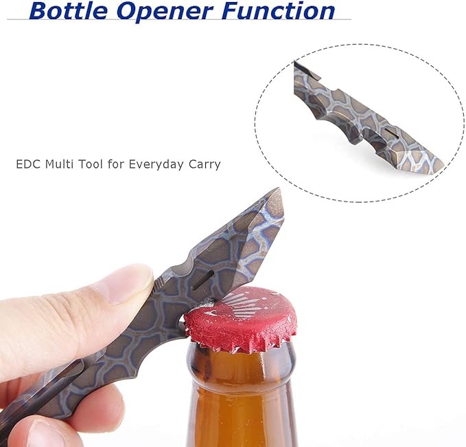 Titanium Pry Bar EDC Multi Tool with Bottle Opener Box Opener Clip Function (Multicolor)