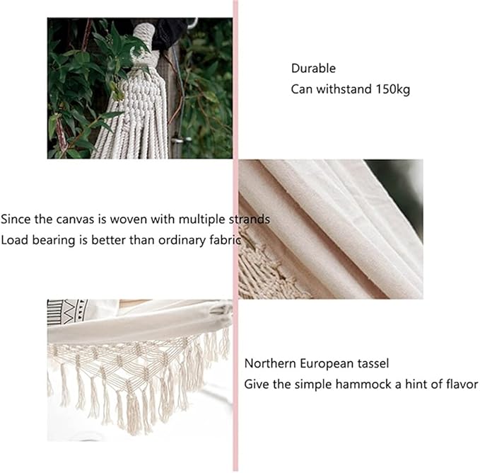 Portable Hammock Portable Hammock Can Bear 150kg Cotton Fabric Swing for Patio Porch Garden Backyard Use Tassel Hammocks for Backpacking Beach (Color : White Size : 200 * 150cm)