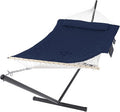 SUNCREAT Two Person Hammock with Stand Heavy Duty Backyard Hammock and Stand Navy Drops