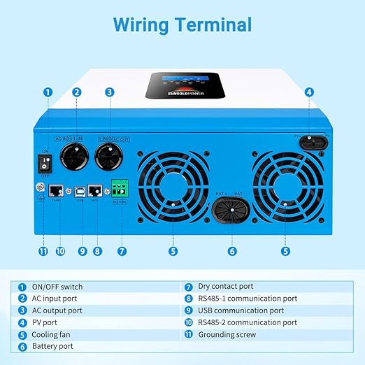 SUNGOLDPOWER UL1741 5000W Hybrid Solar Inverter48V DC to 110V/120V ACAll in One80A MPPT Solar Charger and 40A AC Battery Charger Pure Sine Wave for Off Grid System(NO Parallel)