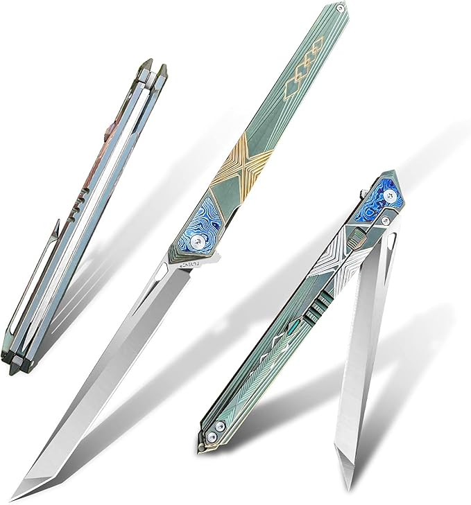 folding knife belt clip M390 steel blade outdoor camping knife portable pocket knife titanium handle lightweight EDC men's pocket knife belt sheath