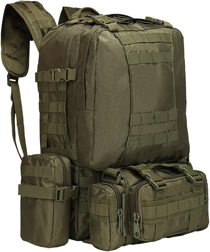 55L Tactical Backpack with Waterproof Ventilated Built Up 3 MOLLE Bags Anti Pressure Rucksacks for Travelling(Green)
