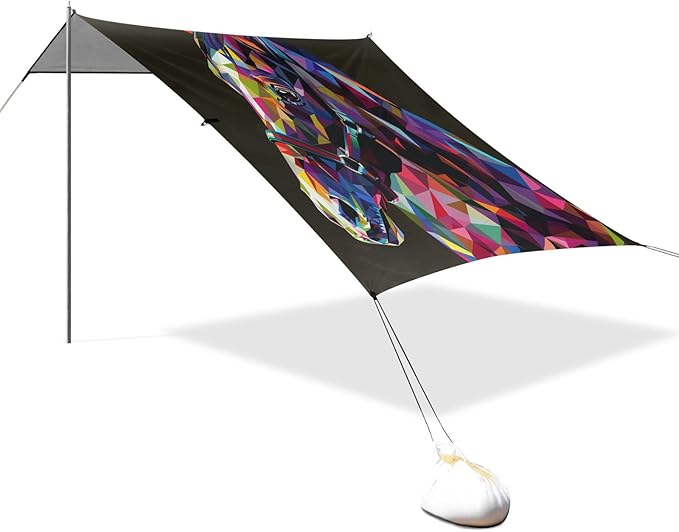 ALAZA Geometric Horse Beach Tent Sun Shelter UPF50+ Protection Beach Shade Canopy w/ 4 Sandbags for Outdoor Camping Fishing Backyard Fun Picnic 10x9 ft