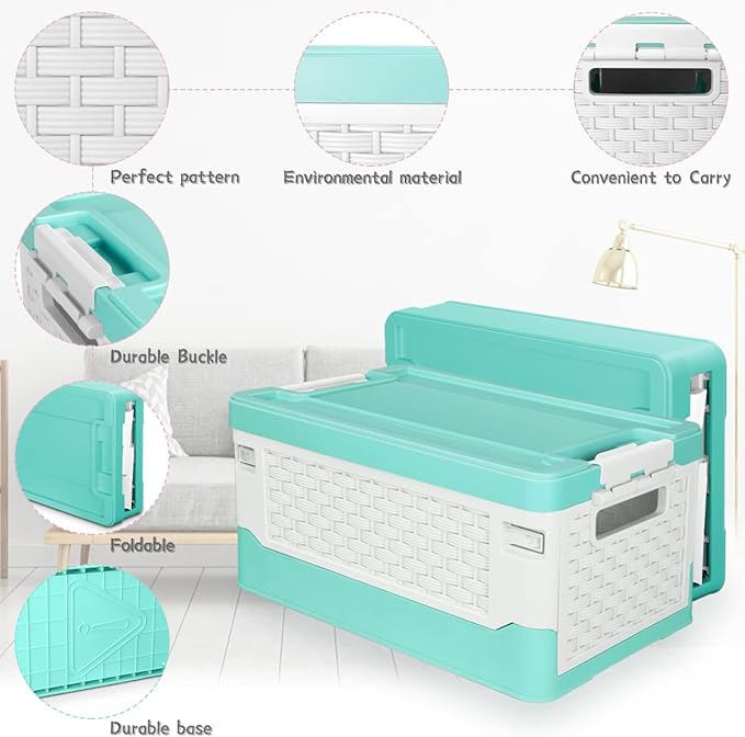 TOPCJ Foldable Storage Bins with LidsCloset OrganizerStackable Plastic Storage Containers with Secure Latching BucklesPerfect Storge Box Organization for Homehome Office(Blue)