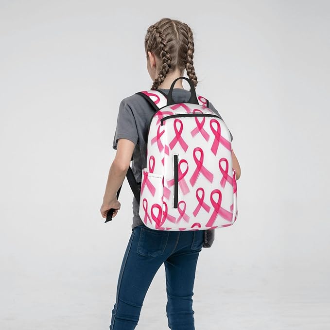 Pink Breast Cancer Ribbon Backpack Bookbag Outdoor Daypack with Adjustable Shoulder Straps Multipurpose Backpack