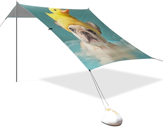ALAZA French Bulldog Take A Bath Duck Beach Tent Sun Shelter Portable Canopy Sunshade for Outdoor Camping Picnics Backyard Fun 10x9 ft