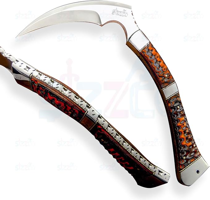 Beautiful Custom Hand-Forged D2 Steel Mirror Polished Blade Hunting Camping Tomahawk Axe with Leather Sheath Full Tang Fixed Blade Knife Ideal Gift for Birthday &amp Anniversary