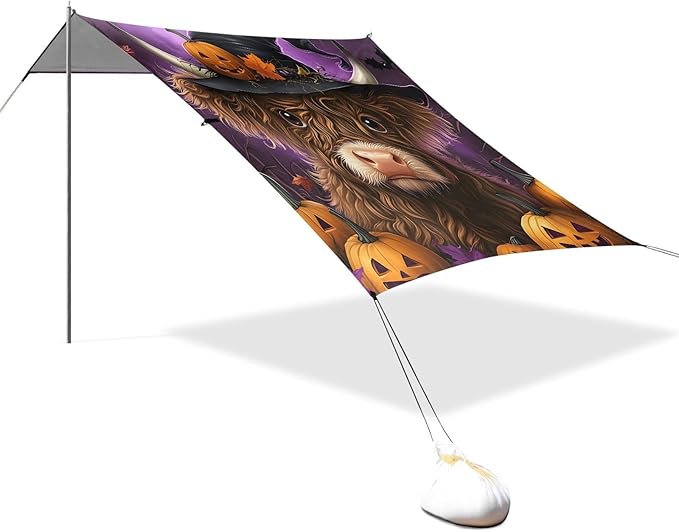 ALAZA Highland Cow Pumpkin Beach Tent Sun Shelter Portable Canopy Sunshade for Outdoor Camping Picnics Backyard Fun 10x9 ft