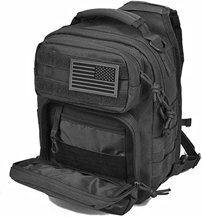 REEBOW GEAR Tactical Sling Pack for Men Military Single Shoulder Backpack Outdoor EDC Range Bag (Style 01-Black)