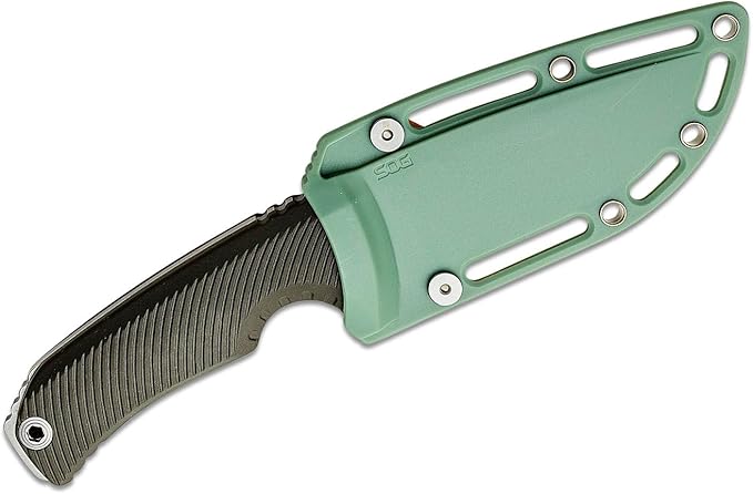 SOG Tellus FX Full-Sized Fixed Blade Knives 4.2 Full-Tang CRYO 440C Steel Blade GRN Handle UMS Compatible Sheath