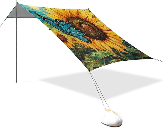 ALAZA Butterfly on Sunflower Beach Tent Sun Shelter Portable Canopy Sunshade for Outdoor Camping Picnics Backyard Fun 10x9 ft