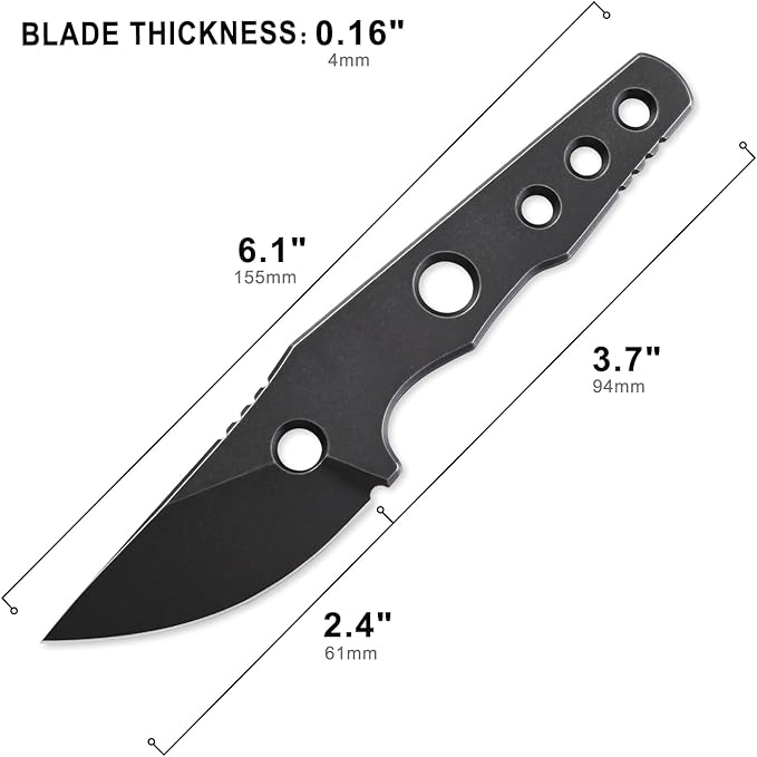 Petrified fish PFE13 Bison Fixed Blade Knife 2.4 14C28N Stonewashed Blade 2.52oz 14C28N Handle Fixed Blade Knife for Camping EDC Outdoor (Gray Stonewashed)