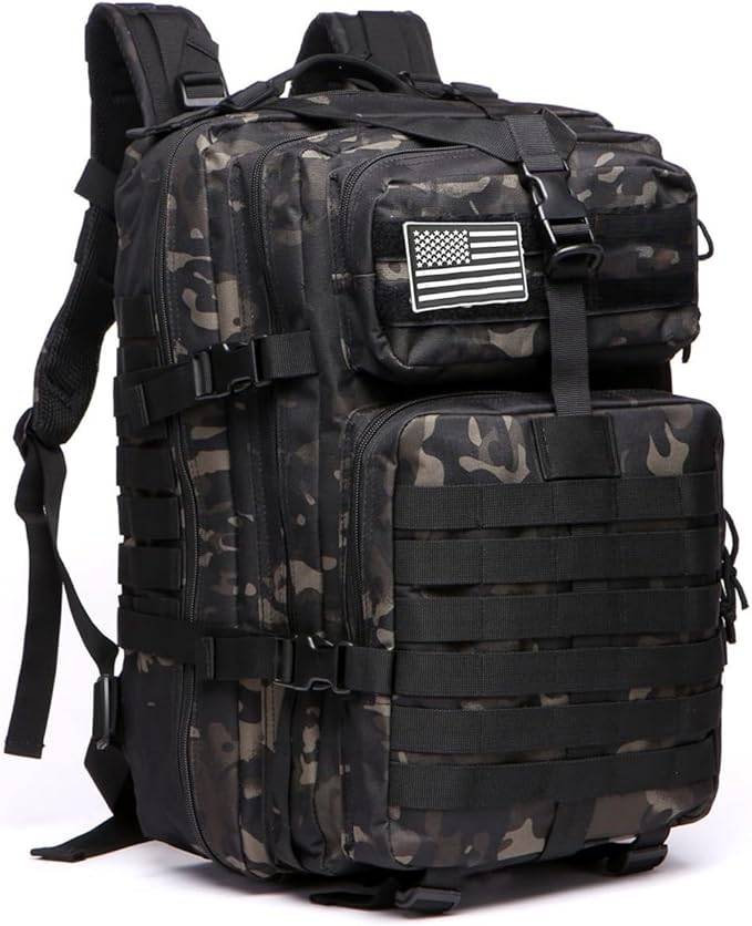 50L Sturdy Nylon Waterproof Fishing Hunting Backpack Outdoor Military Rucksacks Tactical Sports Camping Hiking Bags (Camo Black)