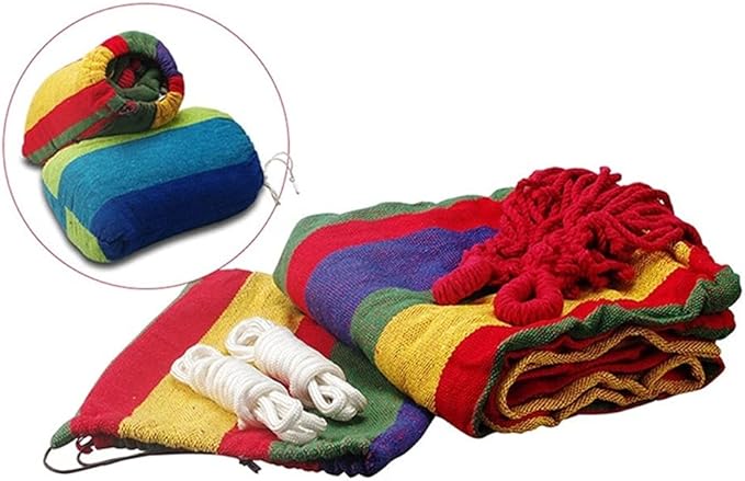 Portable Hammock Portable Swing Bed Double Hammock Cotton Fabric Travel Camping Hammocks for Outdoor Beach Garden Backyard for Backpacking Beach (Color : Rojo)