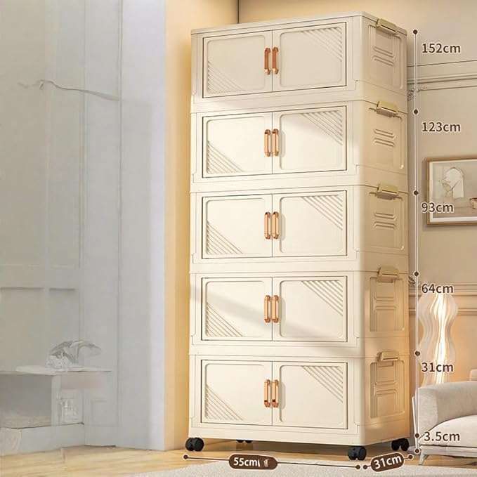 Storage Bins Stackable Folding Plastic Storage Containers with Clear Lids Multi Layer Organizer for Home Dorm Office Closet Bedroom Living Room