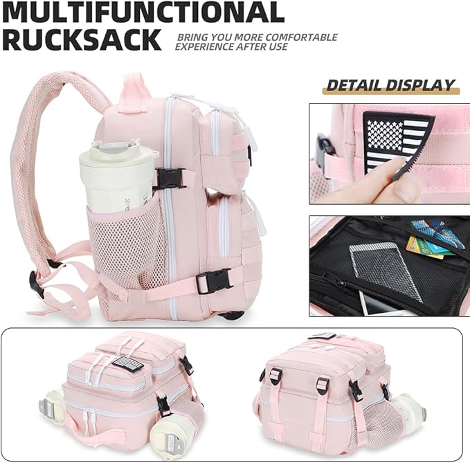 9L Mini Tactical Backpack for Men and Women Tactical Backpack Small for Hiking Small Tactical Bag（Pink）