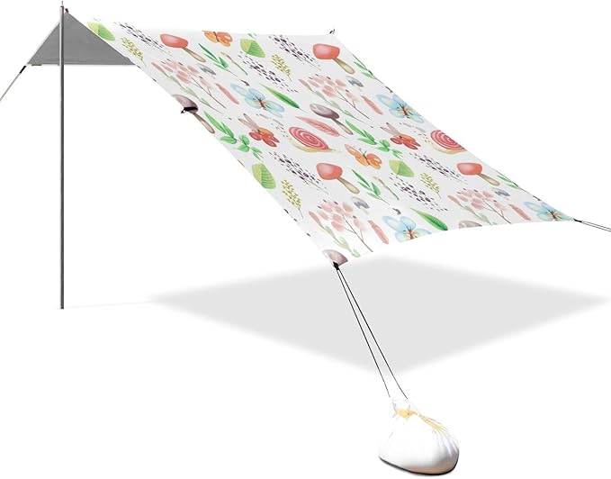 Beach Canopy with Windproof Ropes &amp Sandbags Beach Tent Sun Shade Sun Shelter for Camping Trips Fishing Backyard Fun or Picnics Natural