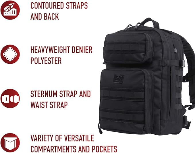 Rothco Fast Mover Tactical Backpack - Outdoor Hiking Pack for EDC Essential Gear (Black)