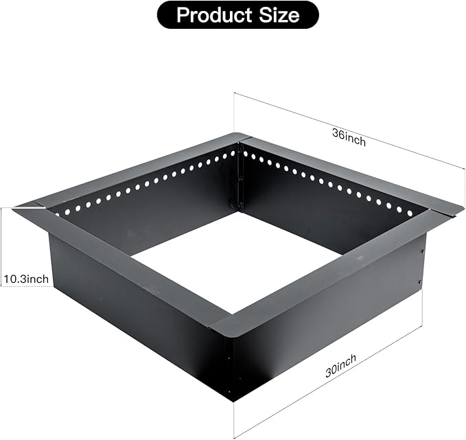 36 inch Outdoor Fire Pit Liner Square Heavy Duty Fire Pits Rim Insert Firepit for Outside DIY Campfire Fireplace