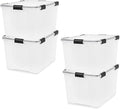 IRIS USA WeatherPro 74 Qt Storage Bins with Lids 4 Pack BPA-Free Plastic Gasket Box with Tight Latch and Seal Stackable Nestable Tote Tub - Clear/Black