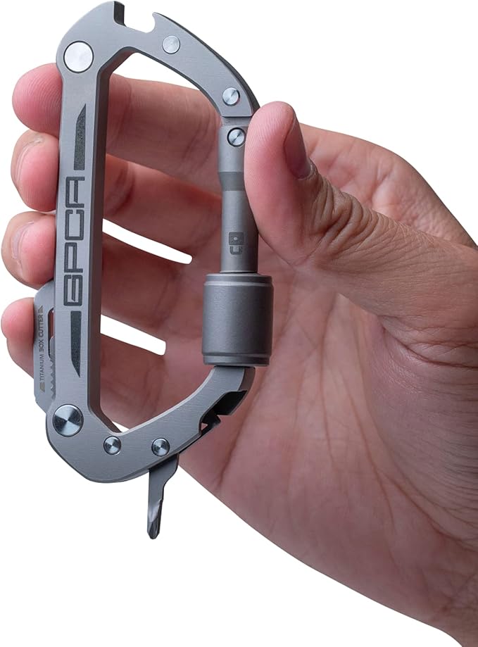 GPCA Carabiner Multitool - Carabiner Heavy Duty Key Clip for Keys Bottle Opener Screwdriver Box Cutter Ruler Keychain Clip Keychain Organizer EDC Gear for Camping &amp Hiking - Gifts for Men