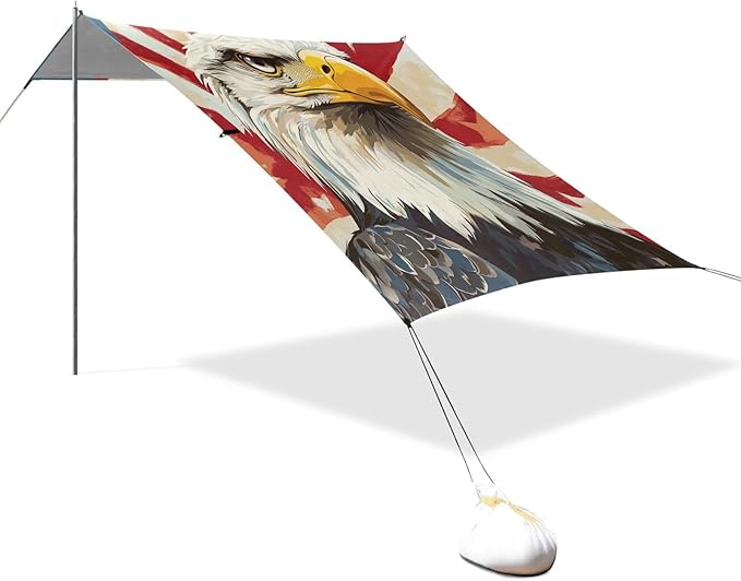 ALAZA Stylish American Bald Eagles with Stars Beach Tent Sun Shelter Portable Canopy Sunshade for Outdoor Camping Picnics Backyard Fun 10x9 ft