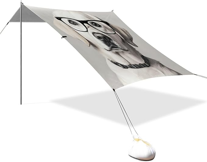 ALAZA White Labrador Wearing Transparent Glasses Beach Tent Sun Shelter Portable Canopy Sunshade for Outdoor Camping Picnics Backyard Fun 10x9 ft