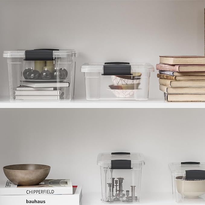 Superio Small Storage Bins with Lids- 4 Pack 4.75 Qt Clear Boxes for Organizing Stackable Plastic Containers- BPA Free Non-Toxic Odor Free Organizer for Home Office Dorm