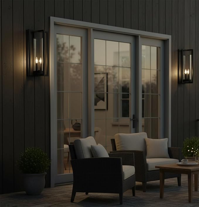 Capital Lighting 948221BK Kent Modern Vertical Line Clear Glass Cylinder Outdoor Wall Lantern 2-Light 120 Total Watts 20 H x 10 W Black