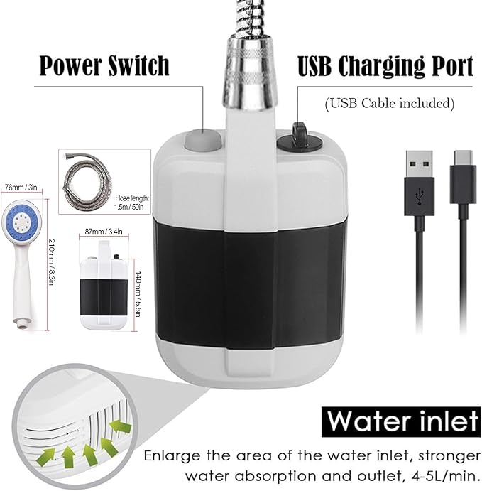 2023 Portable Camping Shower USB Rechargeable Outdoor Shower Pump Electric Camp Shower On-The-Go Bathing Solution for Pets Beach Garden