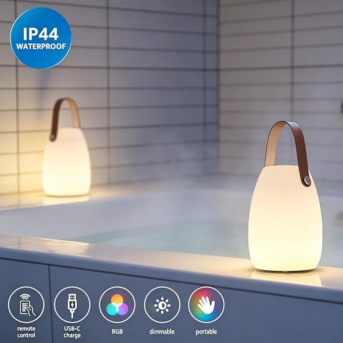 uuffoo 2 Pack Rechargeable Portable Table Lamp Cordless RGB Lantern with Remote Decorative LED Night Light IP44 Waterproof Indoor Outdoor Lamp for Bedroom Patio Garden Wedding Party
